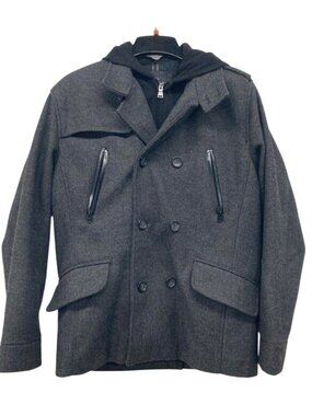 Express Mens Gray Peacoat With Removable Hood Sz‎ L